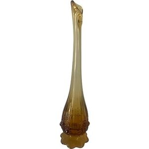 Vintage Fenton Valencia Mid Century Amber Art Glass Swung Raised Fruit Vase